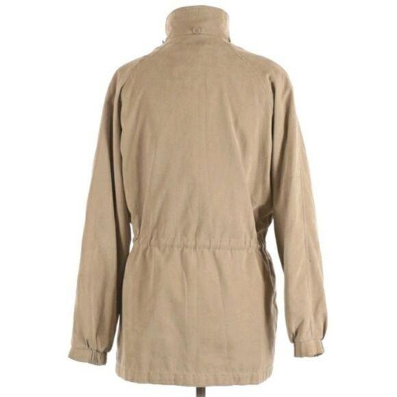 London Fog Coat Insulated Lined Zip Up Mock Neck Drawstring Waist Tan Sz S - Picture 8 of 13